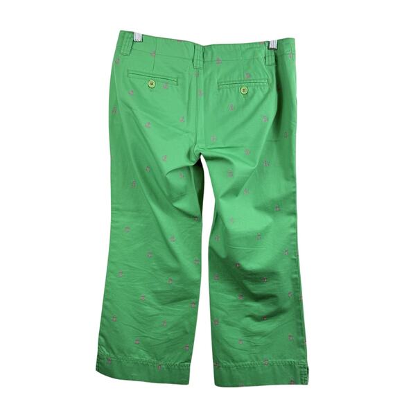 Lilly Pulitzer Vintage Palm Beach Fit Green Capri Pants Size 2 Pink Anchors - Picture 6 of 12